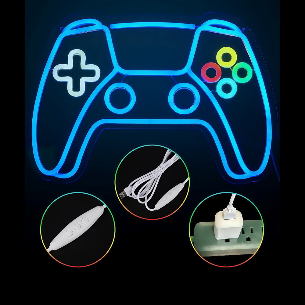 Neon Gamepad Skilt - Tilbehør til gaming med USB-indgang