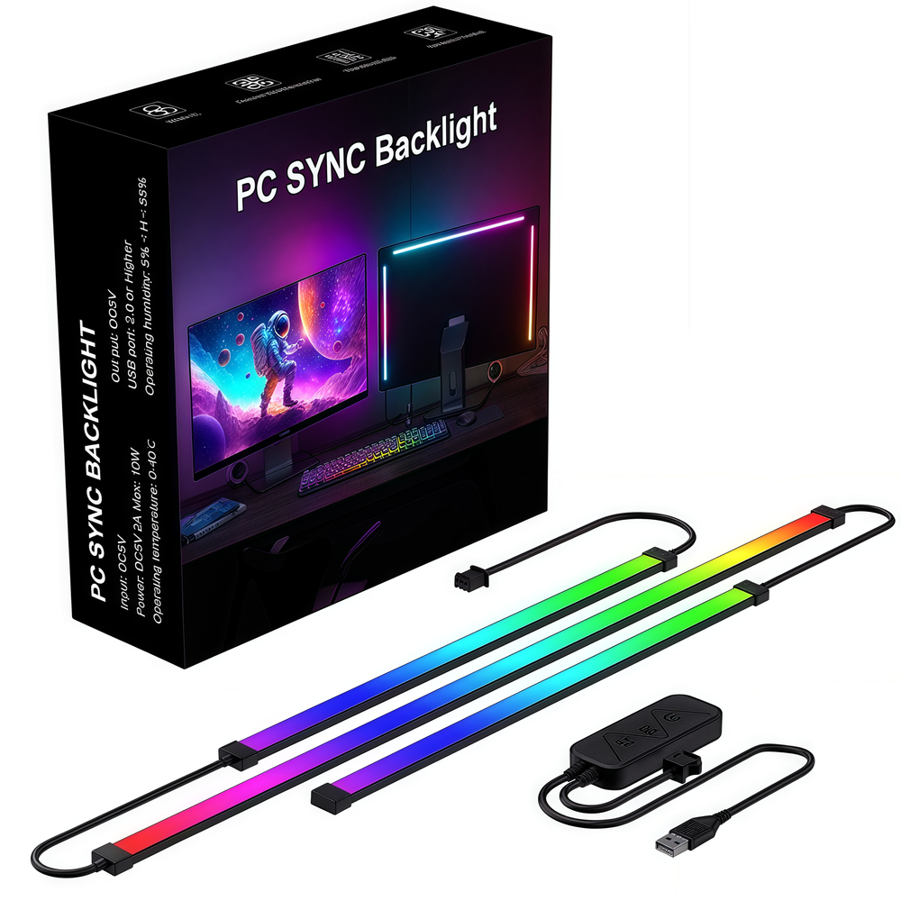 PC Sync LED Strip 24' Skærm 3 Sider - RGBIC, USB, 60 LED/m, 10W/m