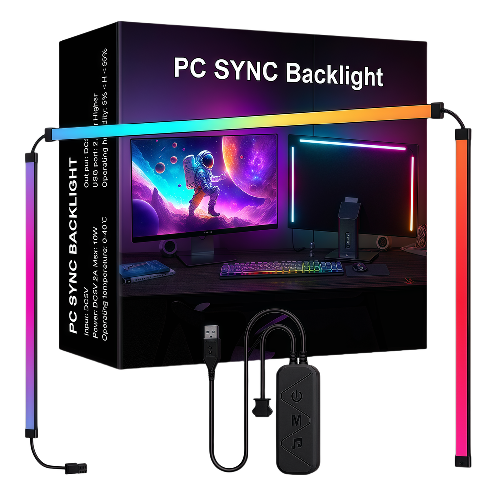 PC Sync LED Strip 24' Skærm 3 Sider - RGBIC, USB, 60 LED/m, 10W/m