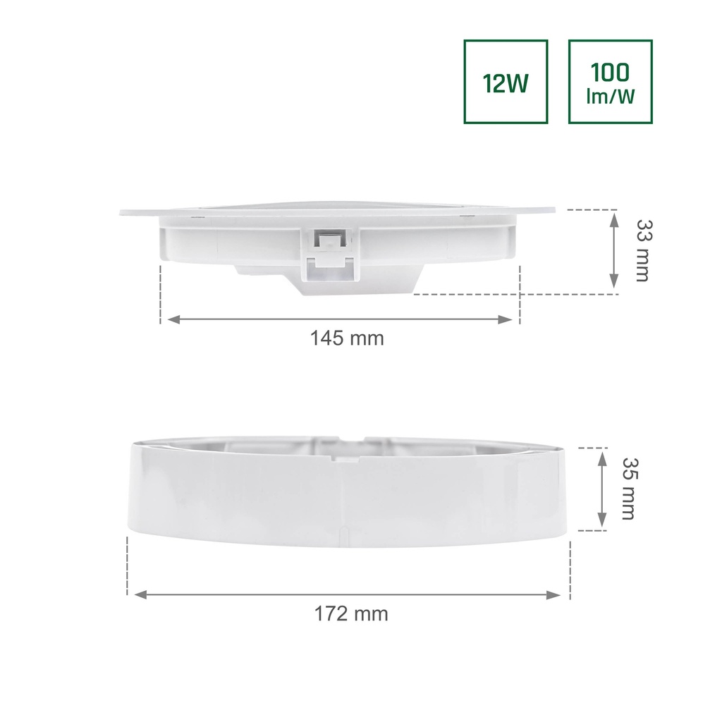 ALGINE Downlight 2-i-1 til overflade eller indbygning 12W 1200Lm 230V