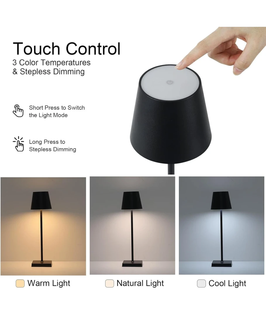 Opladelig LED bordlampet, touch dæmpbar