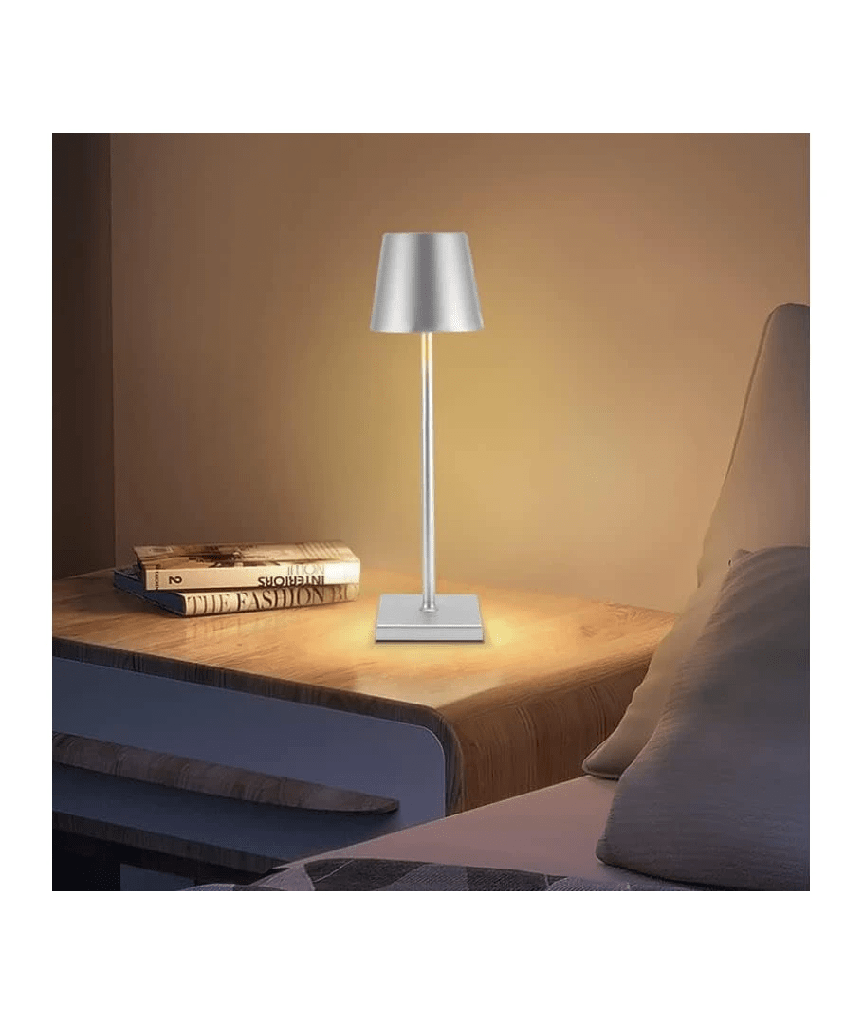 Opladelig LED bordlampe, Sølv, touch dæmpbar