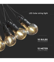 V-Tac Solcelle lyskæde med 10 stk. 0.5W pærer - 12 meter, fjernbetjening, IP44, inkl. lyskilde, 300lm