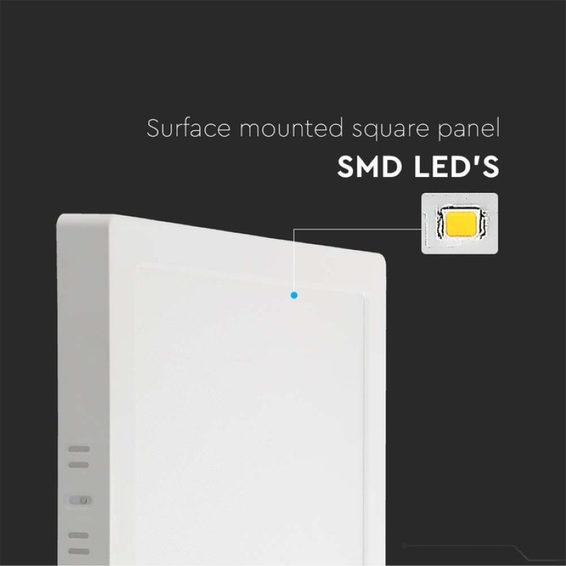 V-Tac 12W 3000K LED loftslampe - 17 x 17cm, Højde: 3cm, hvid kant, inkl. lyskilde