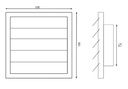 Ventilationsrist m. lukkespjæld - 170x170mm Ø120mm, Brun