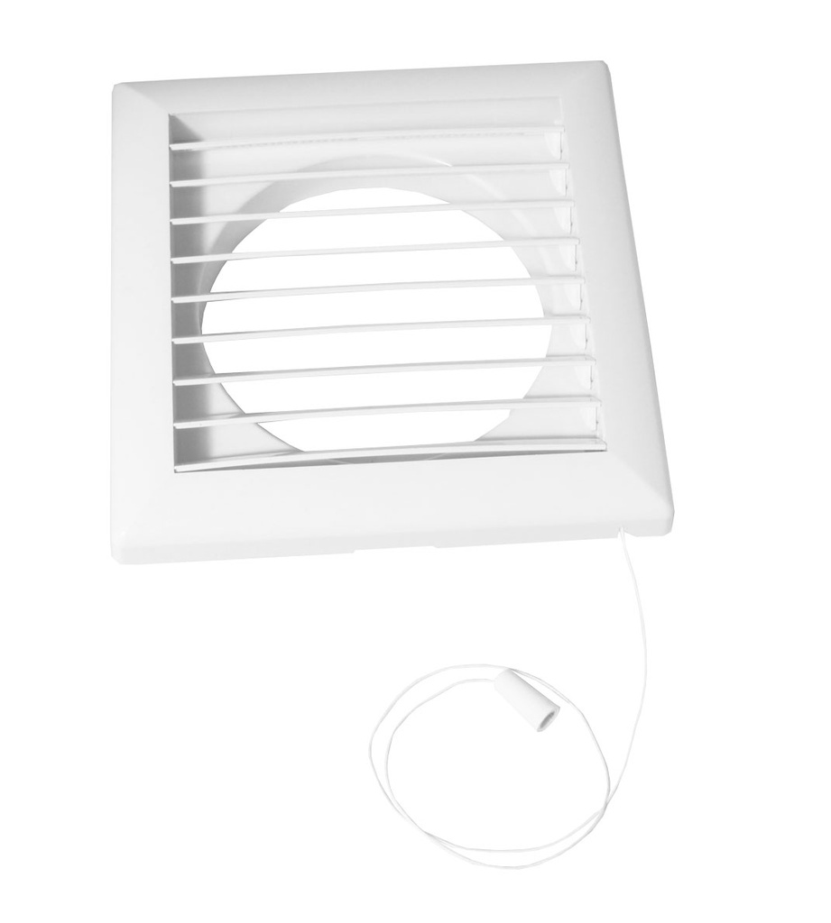 Ventilationsrist m. lukkespjæld - Træksnor, Ø150mm, Hvid