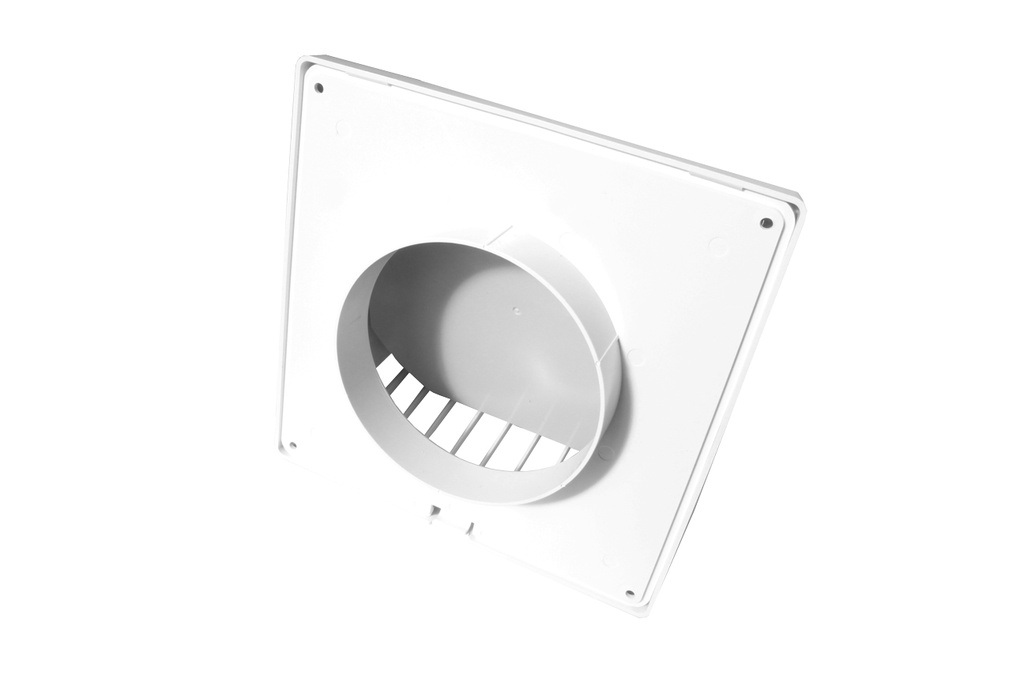Vægrist med hætte - 170x170mm, Ø125mm, Hvid