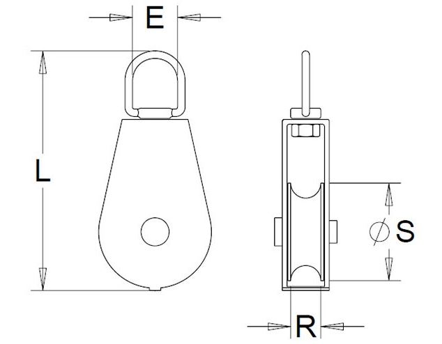 Taljeblok m. 1 hjul - M25, rustfri stål