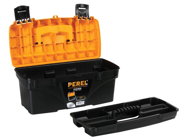 Multi værktøjskuffert - Sort/orange, 16" udtagelig bakke