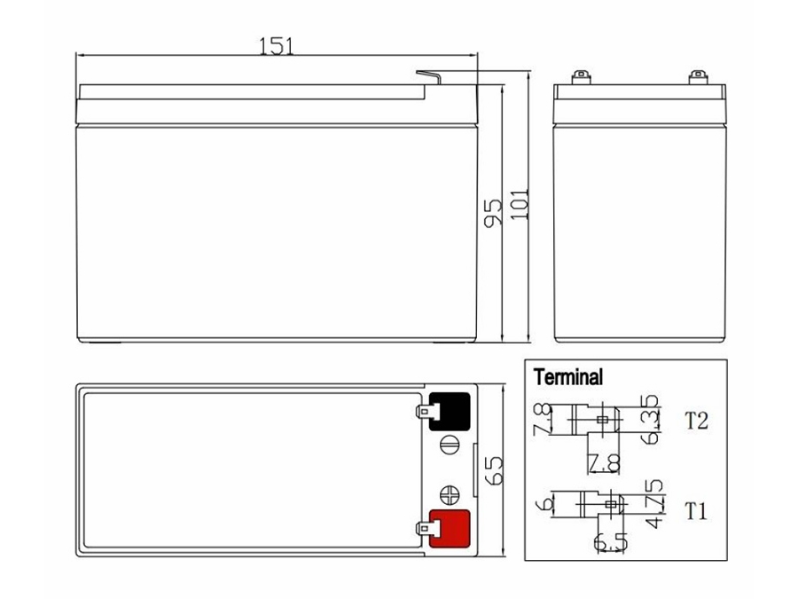Blybatteri - 12V / 9Ah 151x65x95mm