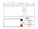 Blybatteri - 12V / 7,2Ah 151x65x95mm