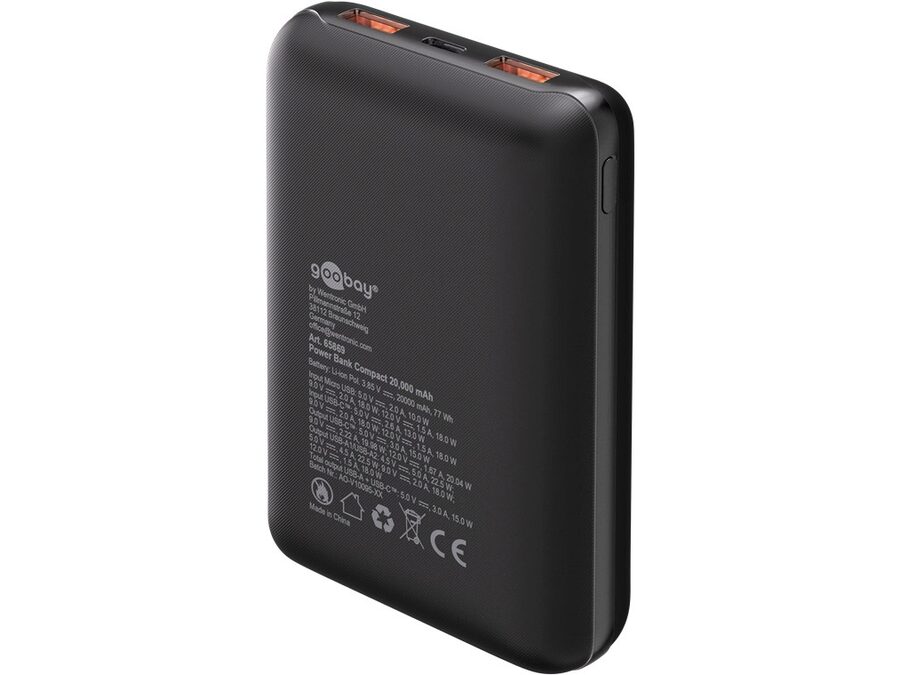 Power Bank Compact 20.000mAh, USB-A QC + USB-C PD (22W)