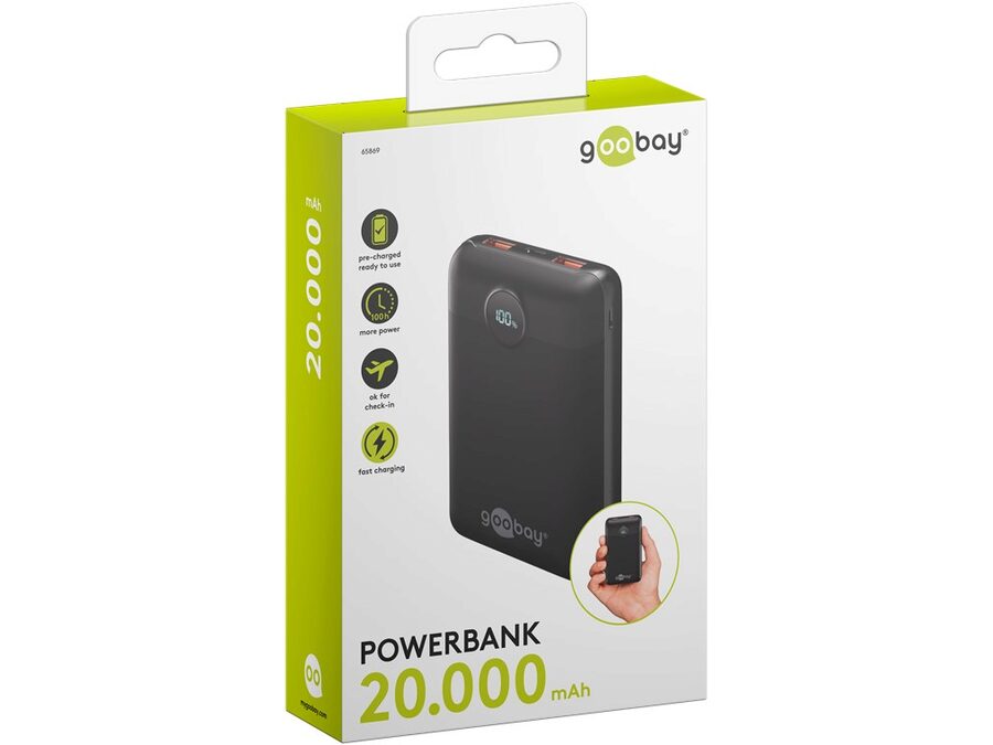 Power Bank Compact 20.000mAh, USB-A QC + USB-C PD (22W)