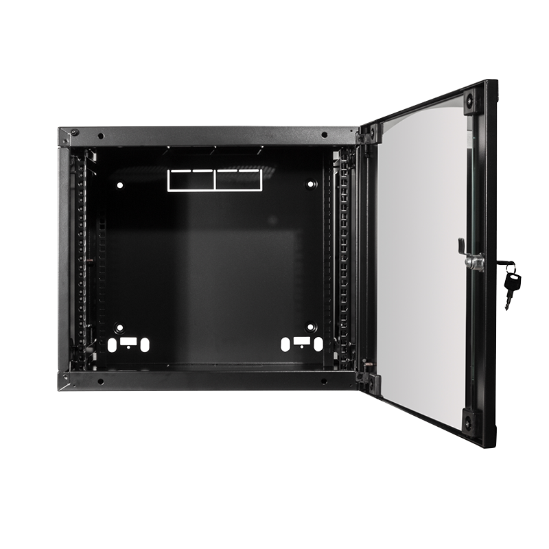 19" væg-rackskab - 6U, 450mm dyb, m. glaslåge, Sort