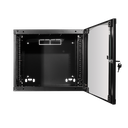 19" væg-rackskab - 6U, 450mm dyb, m. glaslåge, Sort