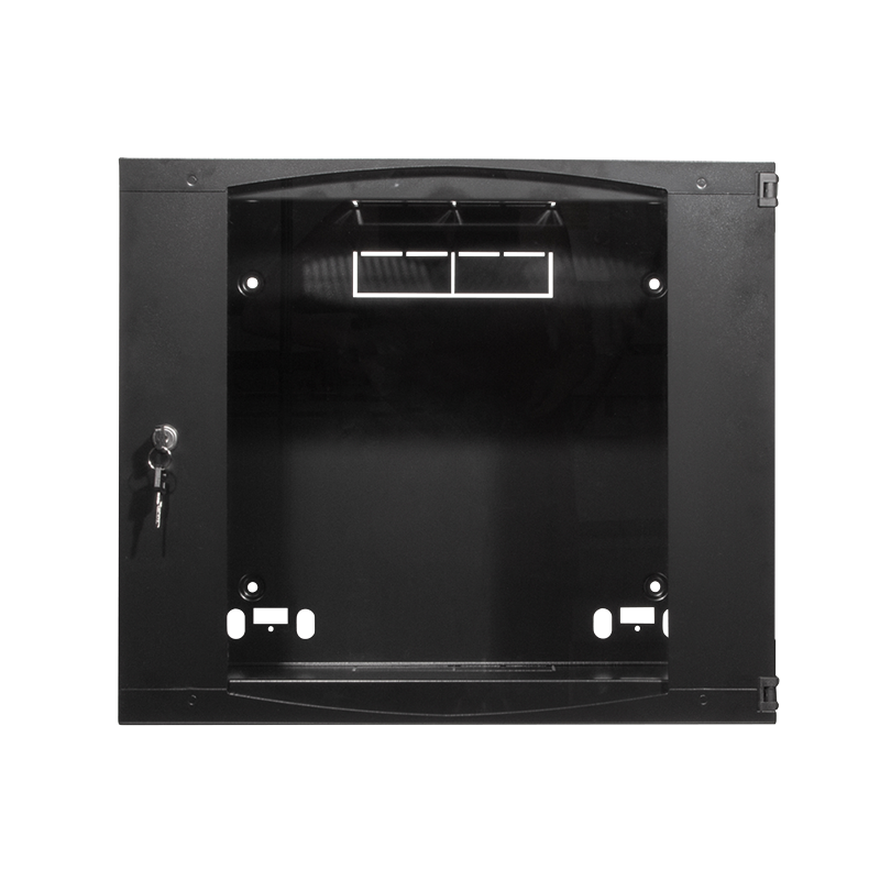 19" væg-rackskab - 6U, 450mm dyb, m. glaslåge, Sort
