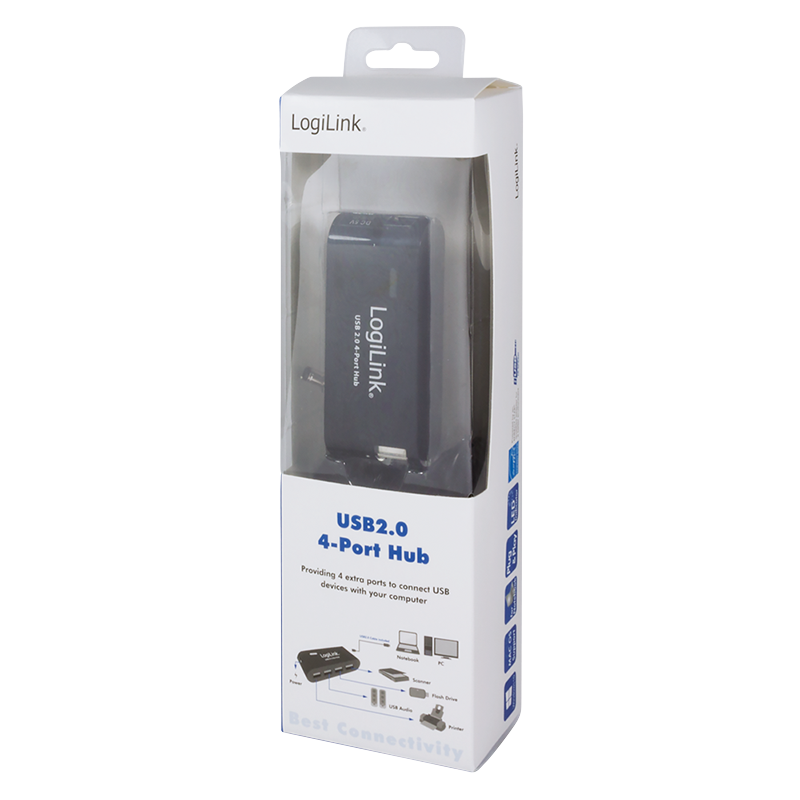 USB 2.0 HUB - 4 porte, inkl. 2A strømforsyning