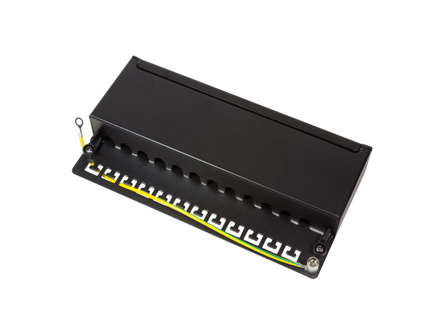 Patch panel - 12 x RJ45 CAT6 skærmet, Sort
