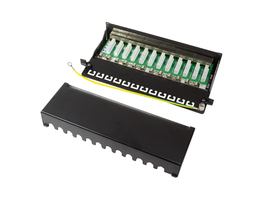Patch panel - 12 x RJ45 CAT6 skærmet, Sort