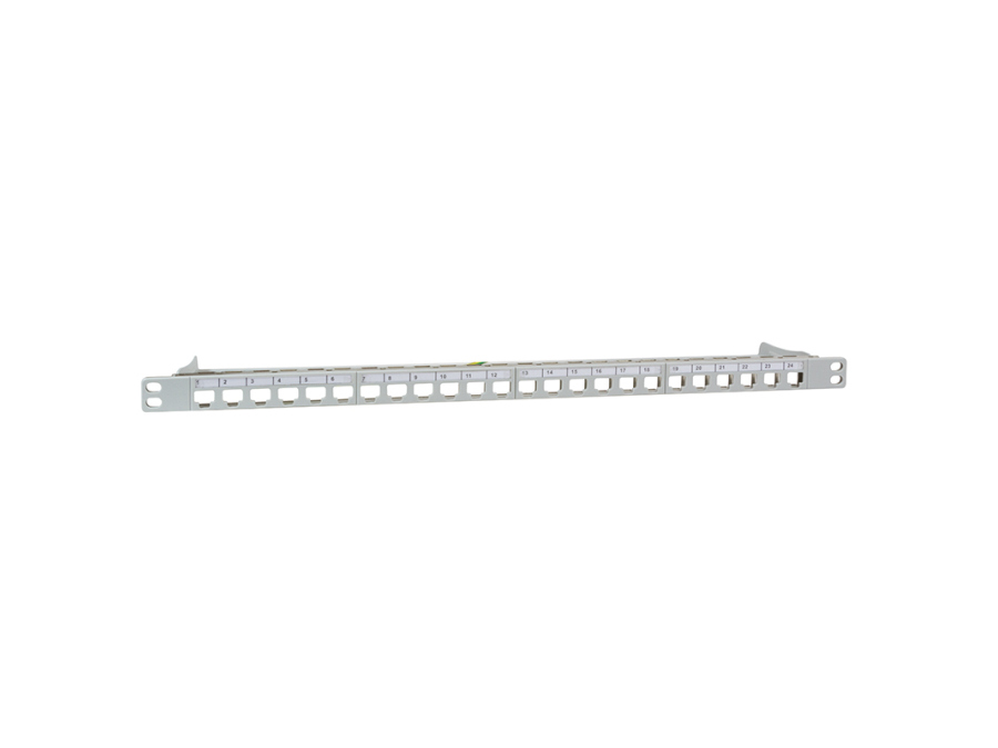 19" Keystone Panel - 0,5U, 24 x keystone porte, m. jord, Grå