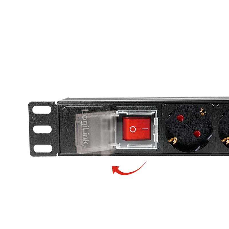 19" El-rackpanel - 8 x CEE7/3 hun, ON/OFF kontakt, Sort (2m)