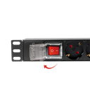 19" El-rackpanel - 8 x CEE7/3 hun, ON/OFF kontakt, Sort (2m)