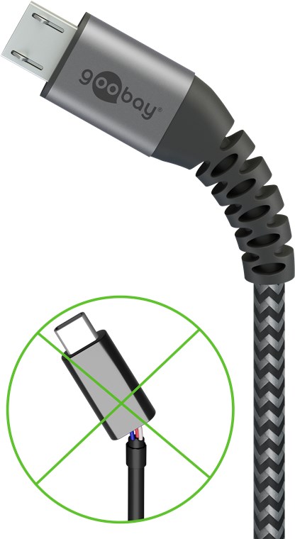 USB tekstilkabel - USB-A han til Micro USB han, Grå (0,5m)