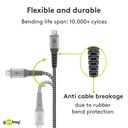 USB tekstilkabel - USB-A han til Micro USB han, Grå (0,5m)