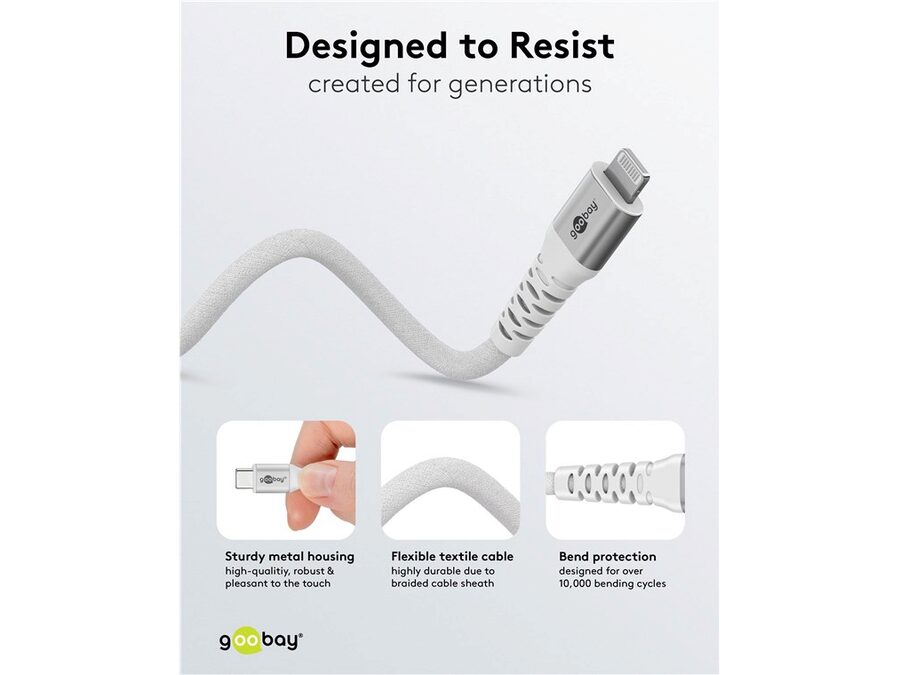 USB-C til Lightning Supersoft PD Tekstilkabel, 3A, Hvid (1m)