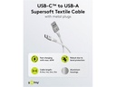 USB-C™ til USB-A Supersoft PD Tekstilkabel, 3A, Hvid (1m)