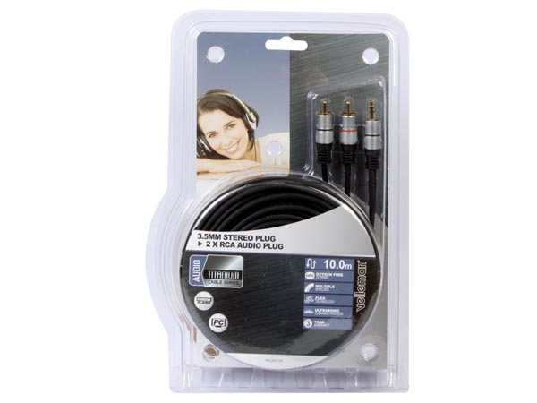 Audiokabel - 3,5mm st. JACK han > 2 x RCA(Phono) han (10m)