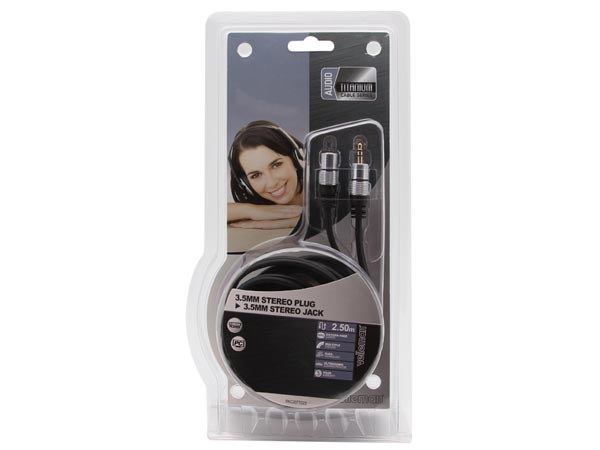 Audioforlængerkabel - 3,5mm stereo JACK han/hun (2,5m)