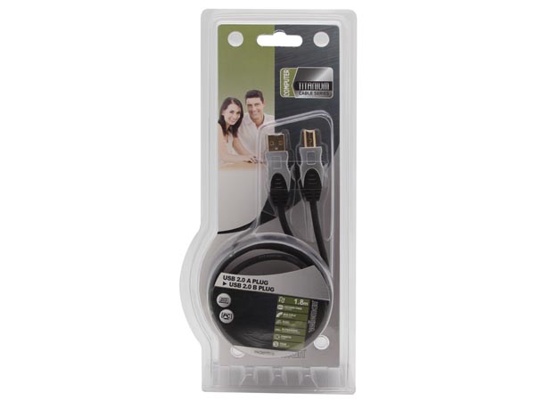 USB 2.0 kabel, prof. - A han til B han, Sort (1,8m)