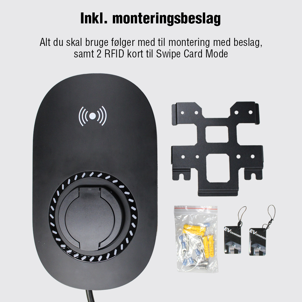 Fullwatt Wallbox EV Lader - 11kW Type 2, WiFi/BT, Sort