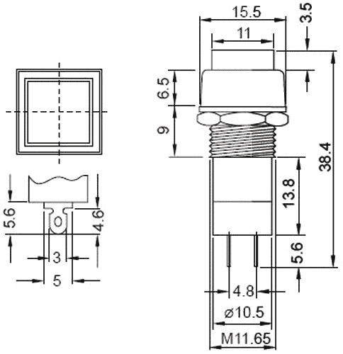 Trykkontakt - 1P OFF-ON, 1A/250V, SORT knap