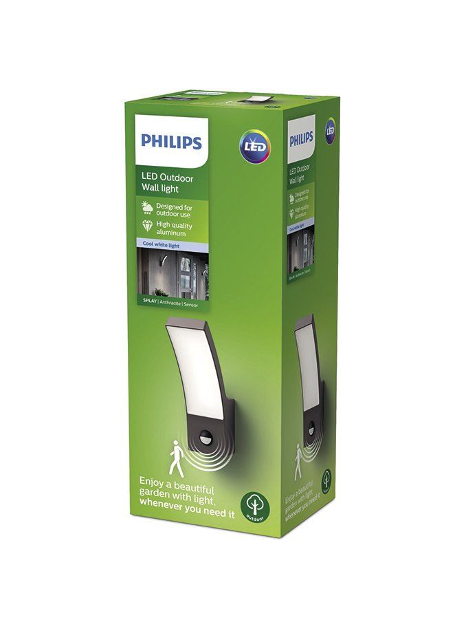 PHILIPS Splay væglampe 12W LED 4000K IP44 IR sensor Antracit