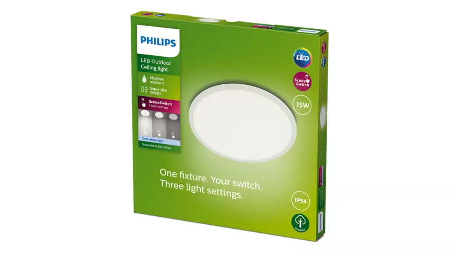 PHILIPS Superslim loftslampe 15W LED 4000K IP54 Hvid