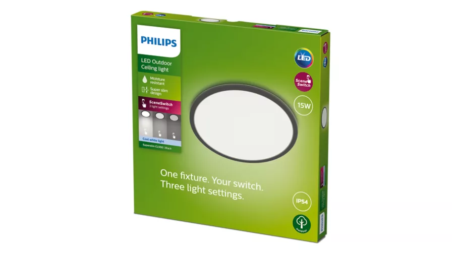 PHILIPS Superslim loftslampe 15W 230V LED 4000K IP54 Sort