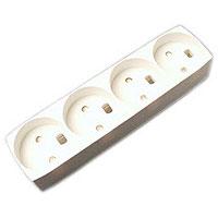 4-stikdåse u/jord  m/blindhul grå 250V 10A