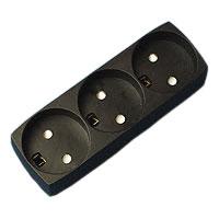 3-Stikdåse m/jord sort 10A/250V