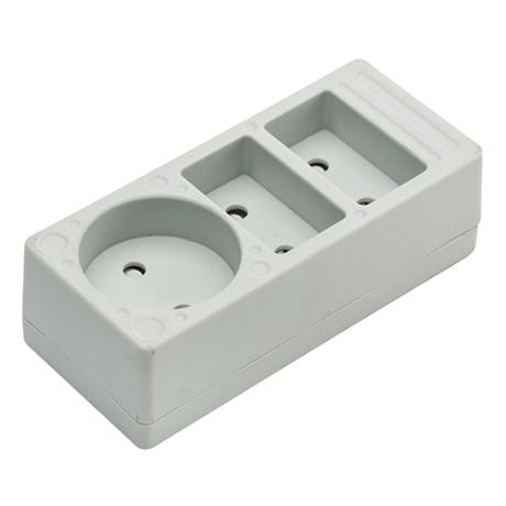 3-Stikdåse U/J 2 flade + 1 rund, grå