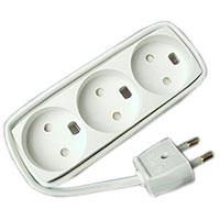 3-stikdåse m/3m ledning hvid