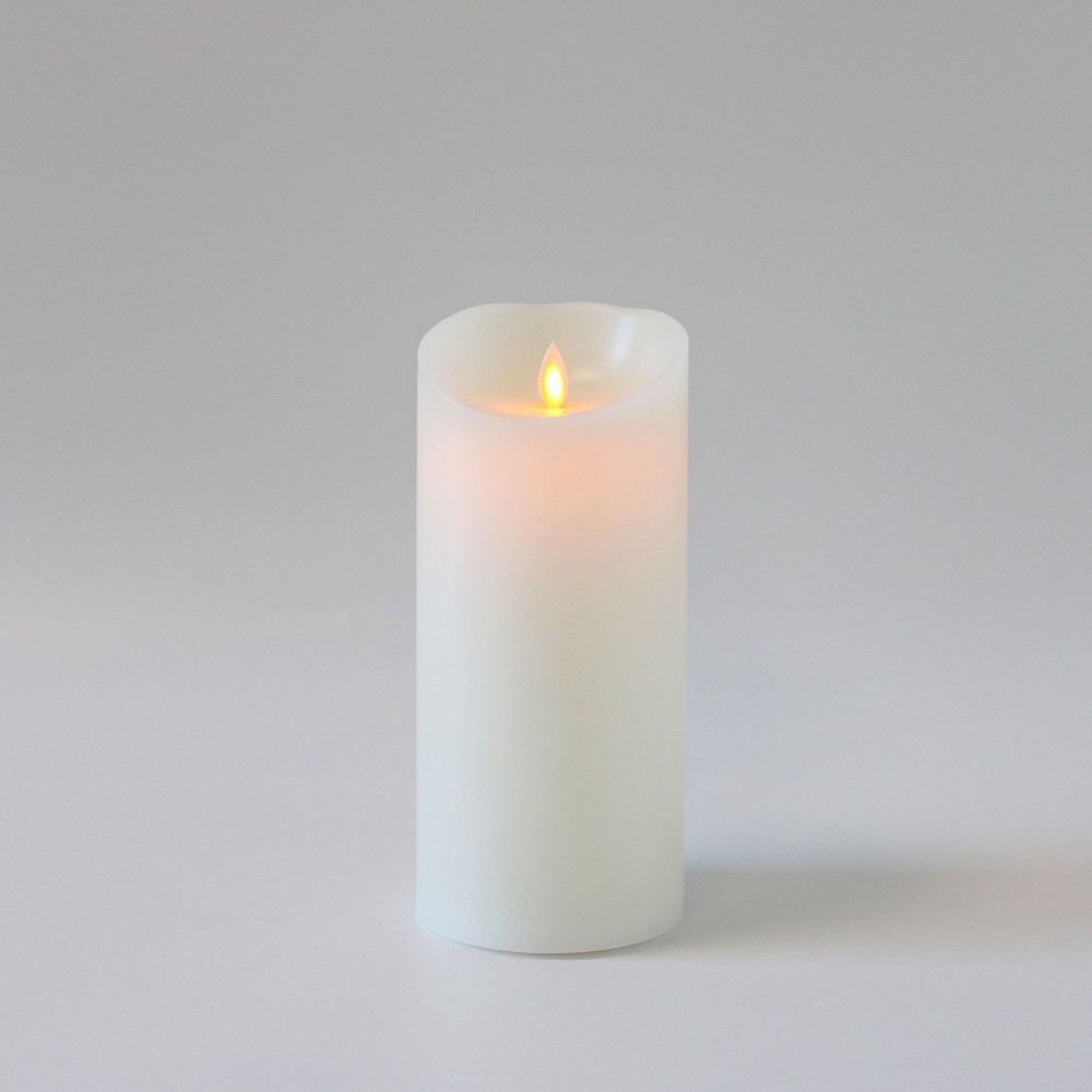LED XL Bloklys med flammeeffekt og fjernbetjening, hvid, Ø10cm, 22,5cm høj, timer, ægte stearin