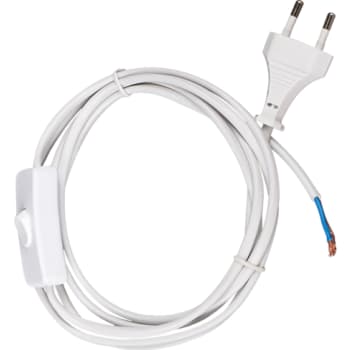 Ledning med afbryder og hanstik, 2M, hvid