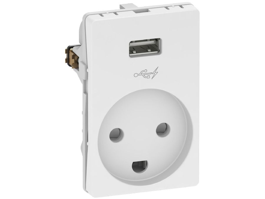 FUGA® stikkontakt - DK jord + 5V / 1A USB ladestik