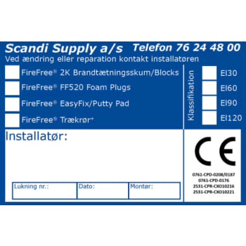 FireFree CE-Etiket Plug-2K-EasyFix-Trækrør, 10stk per pose