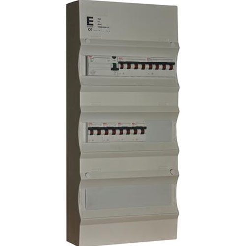 Færdigmonteret gruppetavle - HPFI - 1x16A 3P+N, 1x13A 3P+N, 4x13A 1P+N - Grå