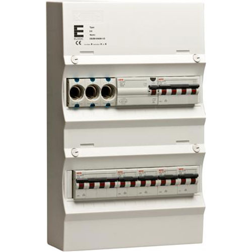 Færdigmonteret gruppetavle - HPFI, Tarif, 2x16A 3P+N, 4x13A 1P+N - Hvid