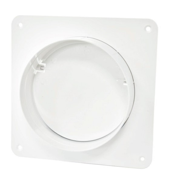 Vægtilslutning f. Ø100mm vent.rør, flange og ventil, Hvid