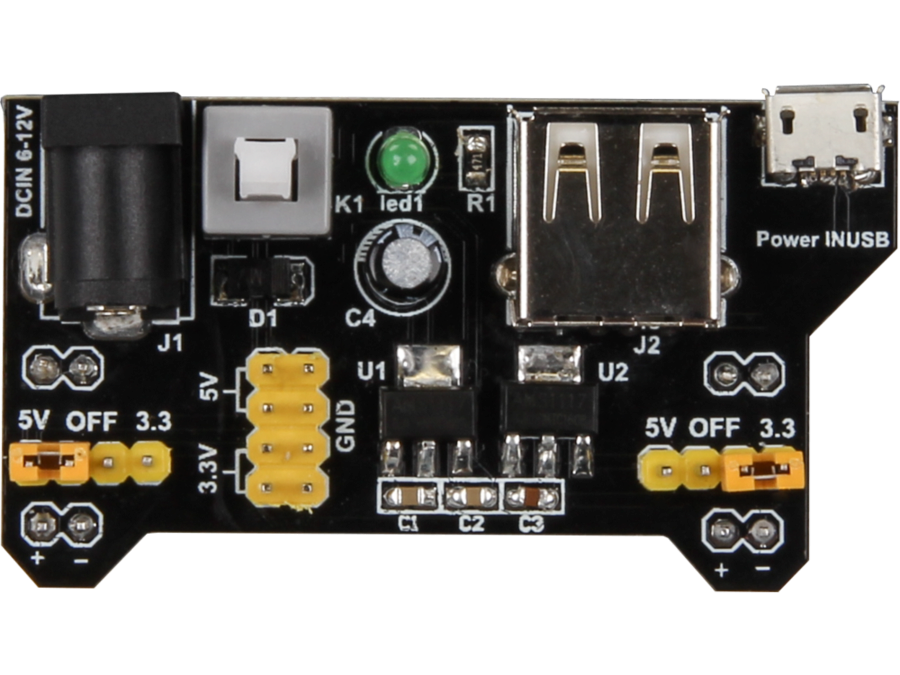 Breadboard strømforsyningsmodul - 3,3V + 5V ud